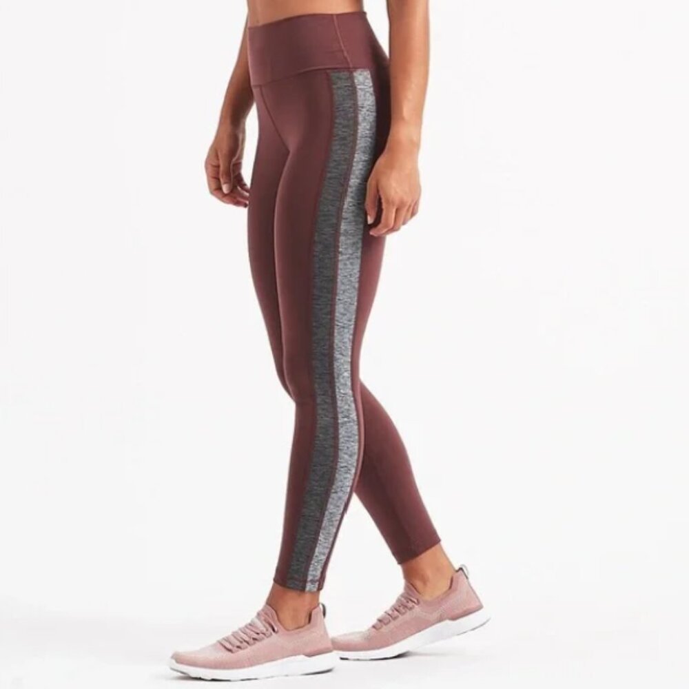 Vuori HR Racer Side Stripe Leggings Burgundy and gray